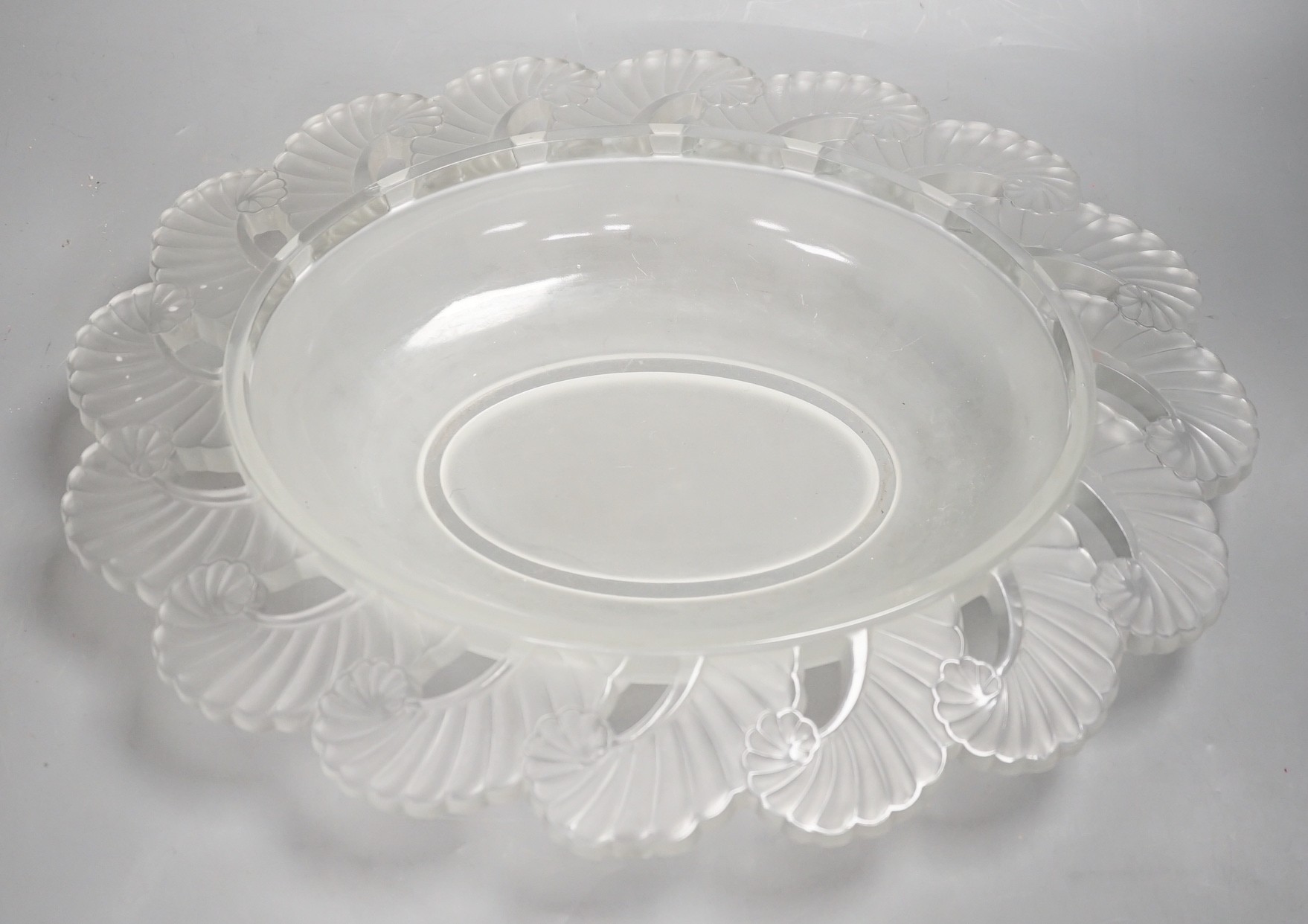 A large Verlys oval glass dish, 44cms wide